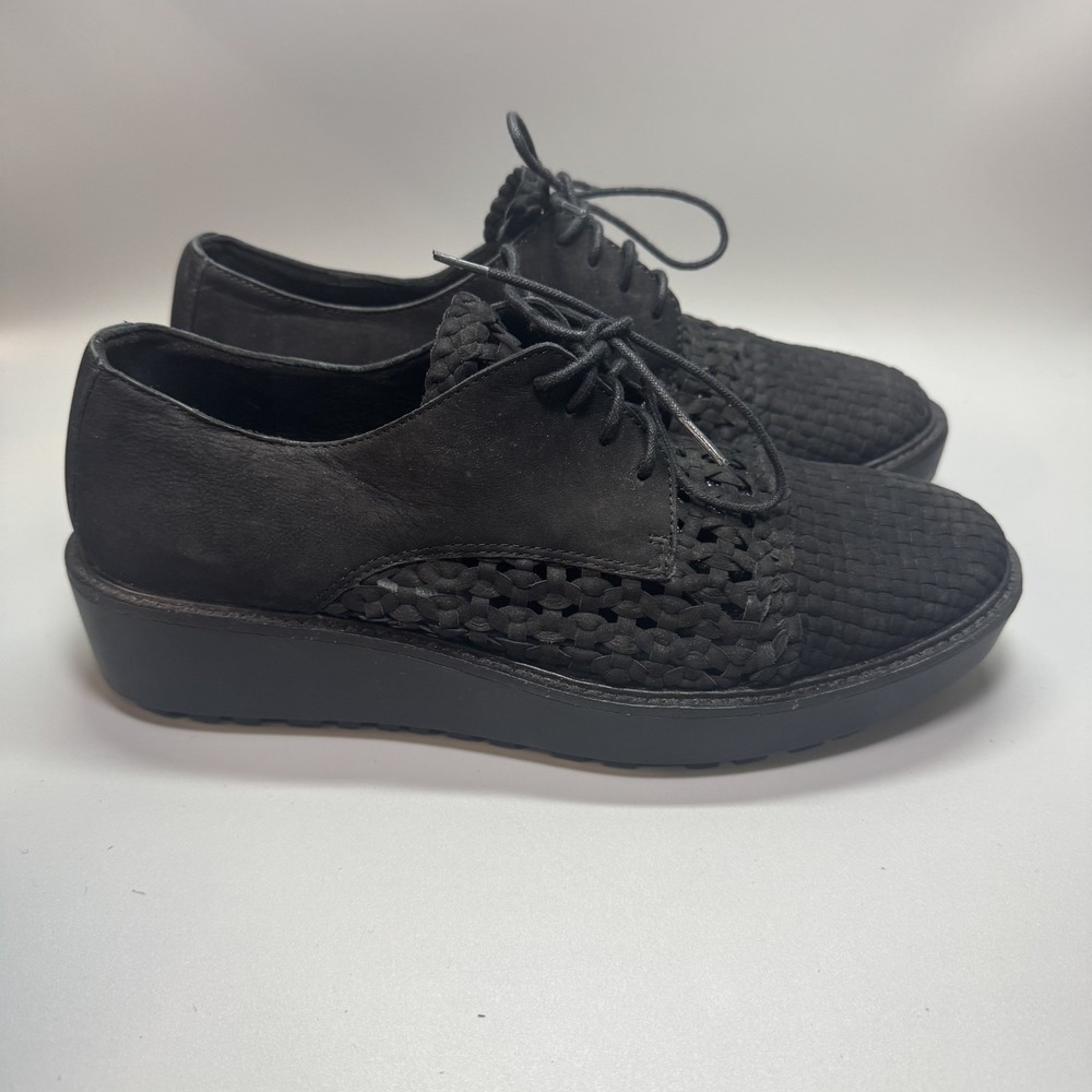 Eileen Fisher Shoes Womens 9 Oath Platform Oxford Black Woven Lace Up Comfort